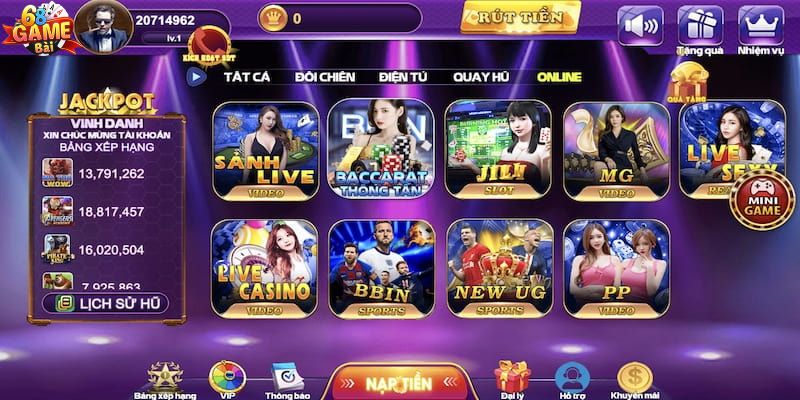 Giao diện 68 Game Bài đẹp mắt, thân thiện